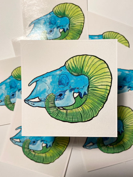 Neon Ram Skull - Square Sticker