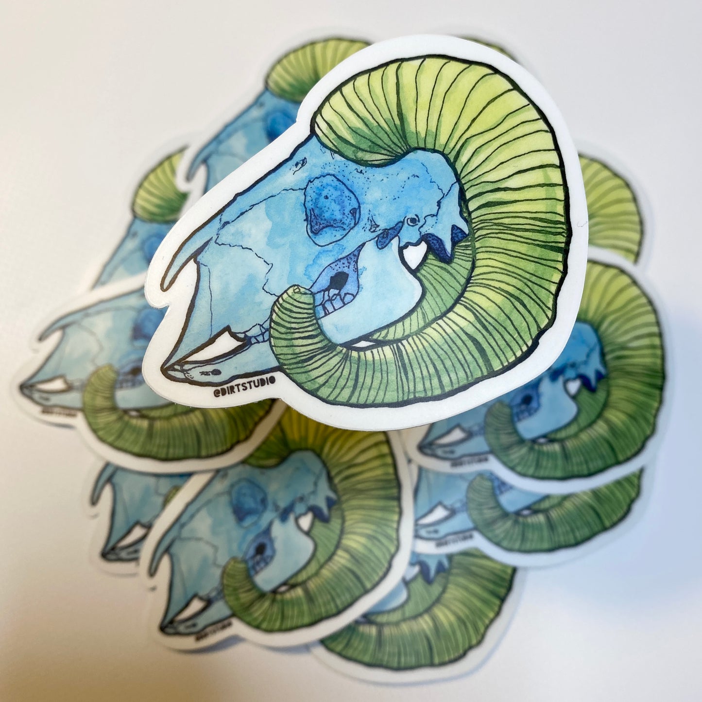 Neon Ram Skull - Die Cut Stickers