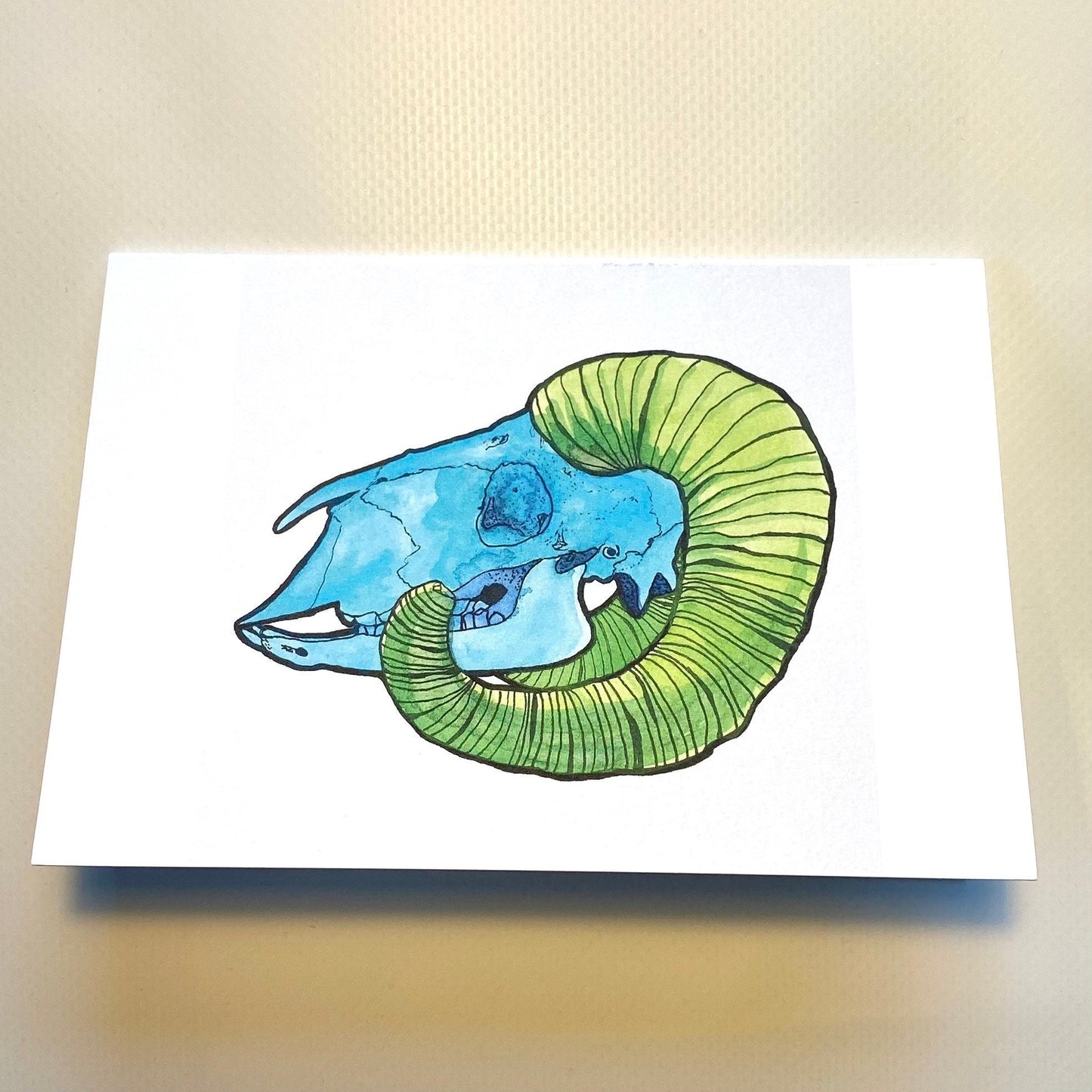 Neon Ram Skull Greeting Card