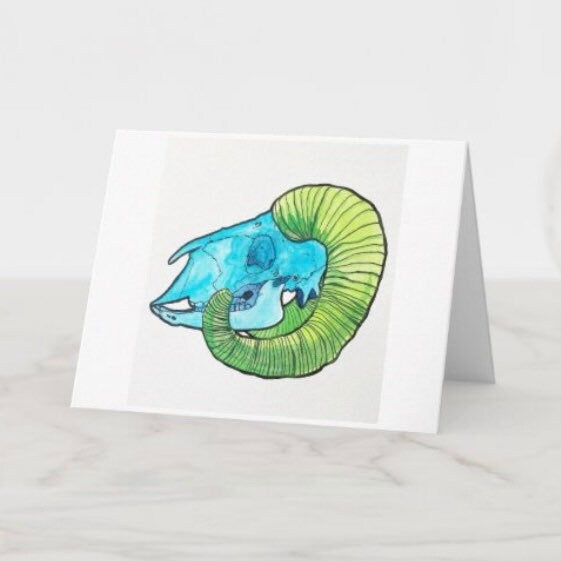 Neon Ram Skull Greeting Card