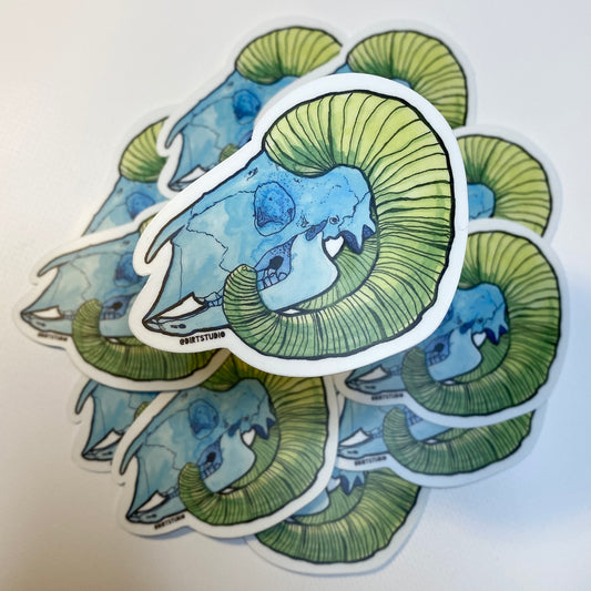 Neon Ram Skull - Die Cut Stickers